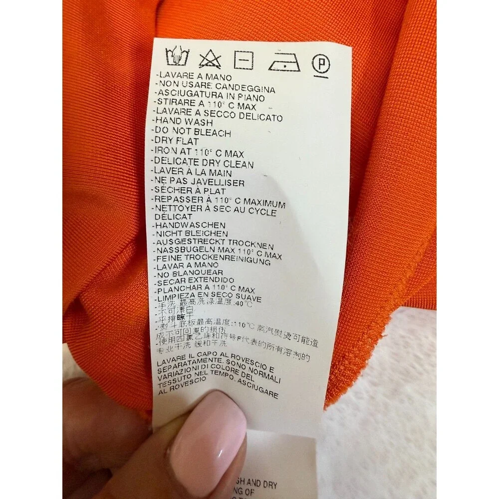 Just Cavalli Orange Bodycon Midi Dress L Sleeveless Plunge Neck Italy Stretch